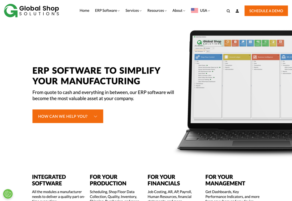 Screenshot of the Global Shop Solutions webpage