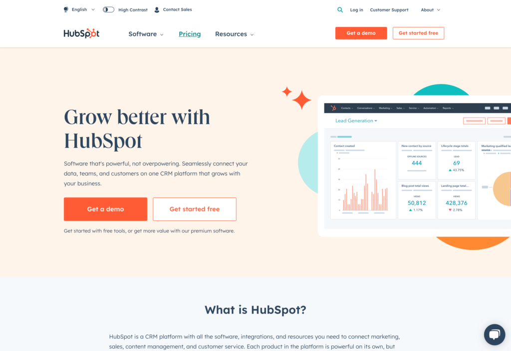 Screenshot of the Hubspot webpage