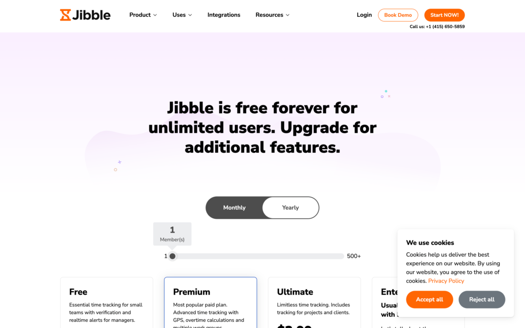 Screenshot of the Jibble webpage