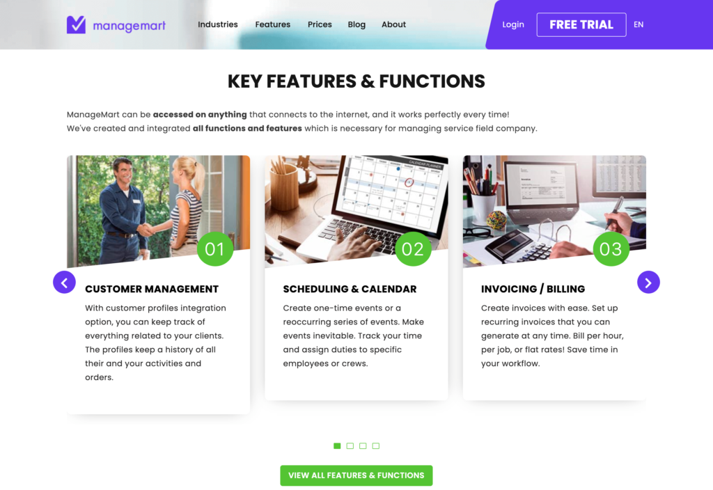 Screenshot of the Managemart webpage