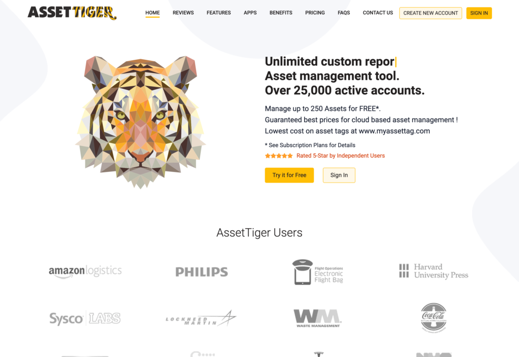 Screenshot of the AssetTiger webpage