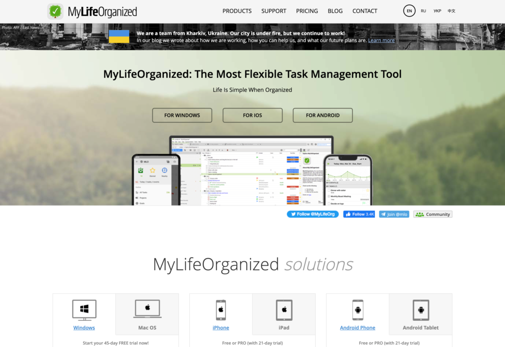 Screenshot of the MyLifeOrganized webpage