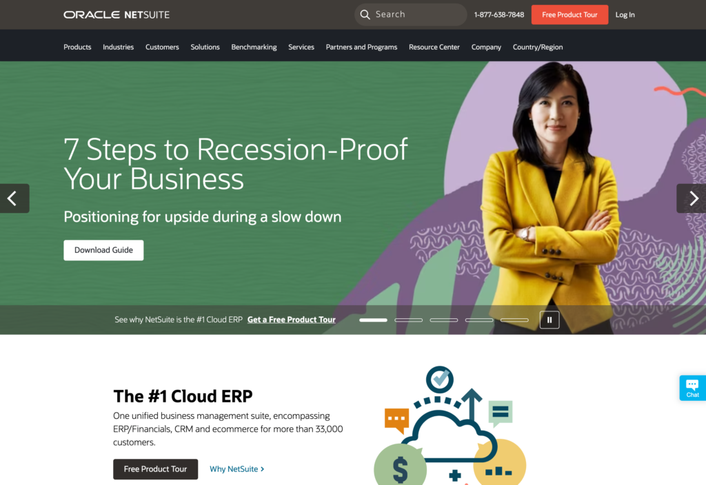 Screenshot of the NetSuite webpage