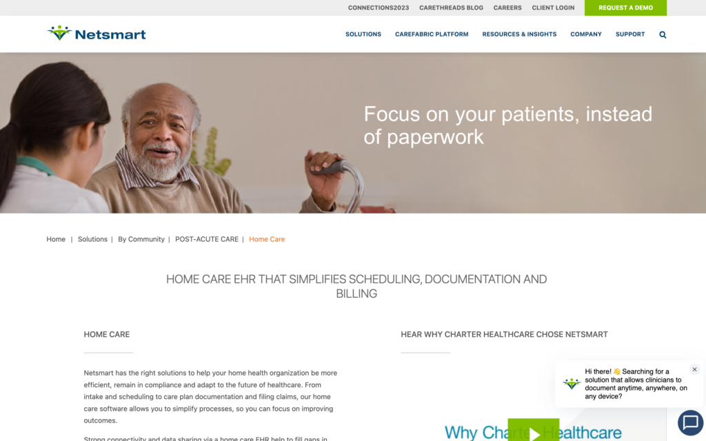 Screenshot of the Netsmart Homecare webpage