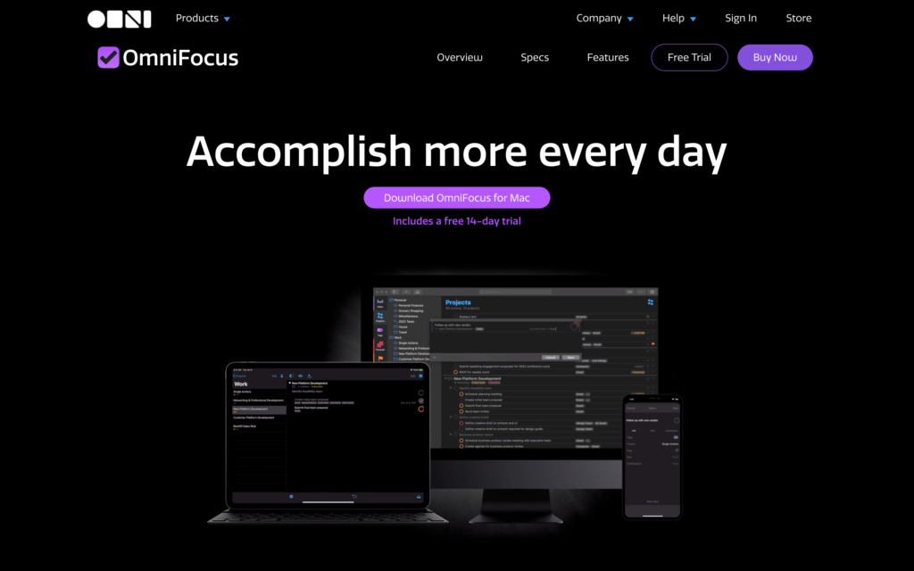 Screenshot of the OmniFocus webpage