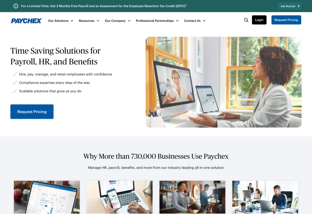 Screenshot of the Paychex Flex webpage