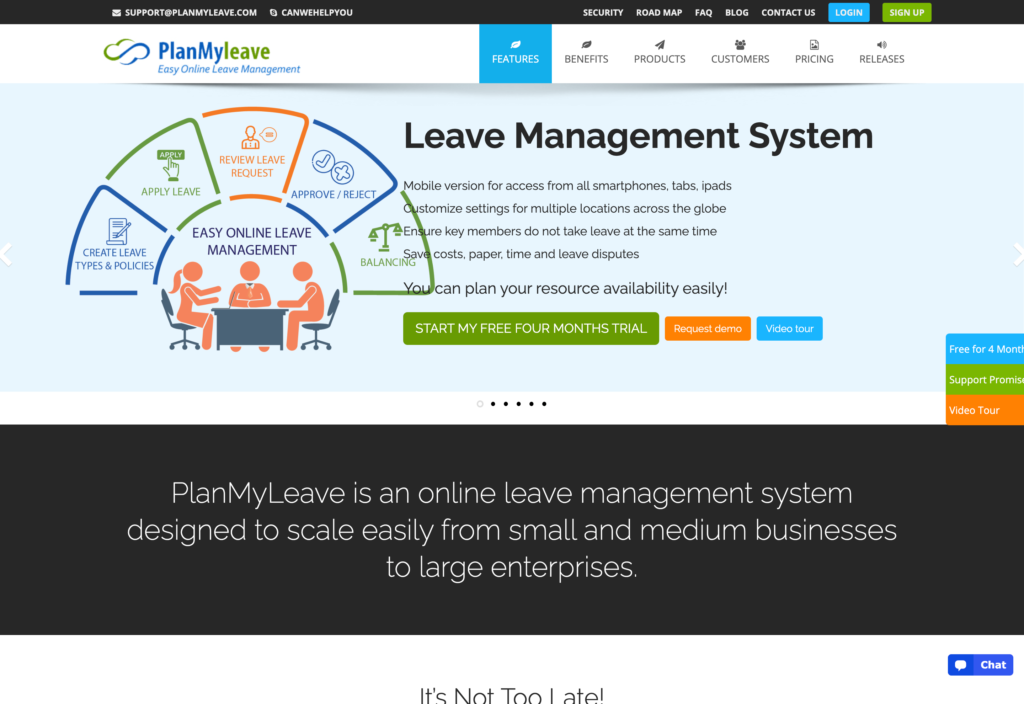 Screenshot of the PlanMyLeave webpage