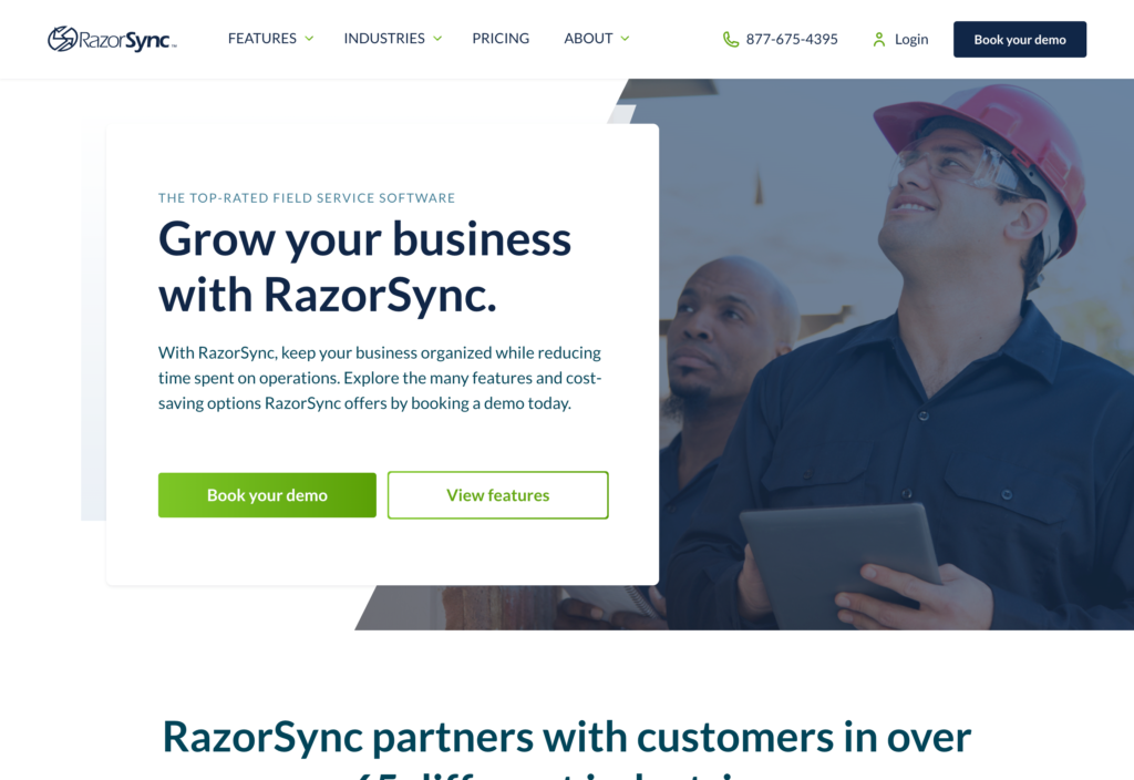 Screenshot of the RazorSync webpage