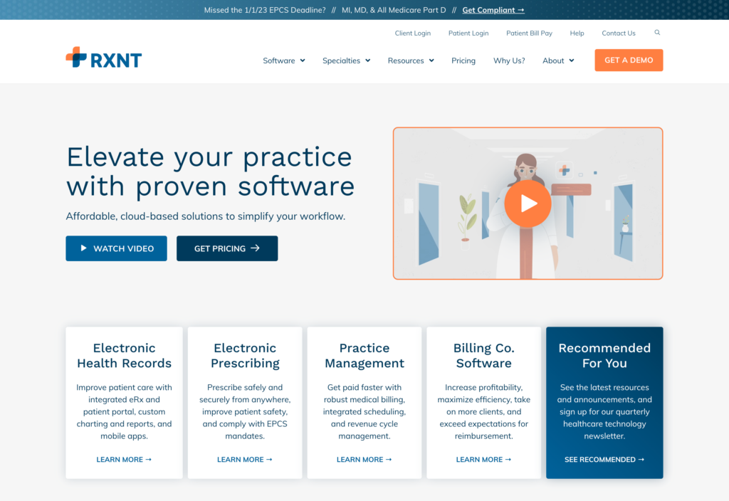 Screenshot of the RXNT webpage