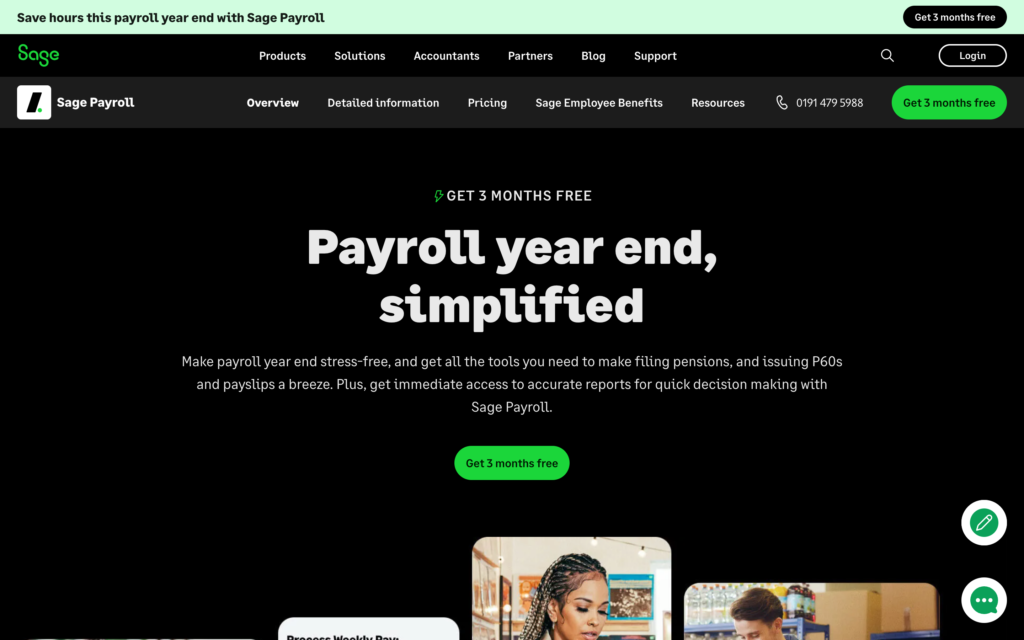 Screenshot of the Sage Payroll webpage