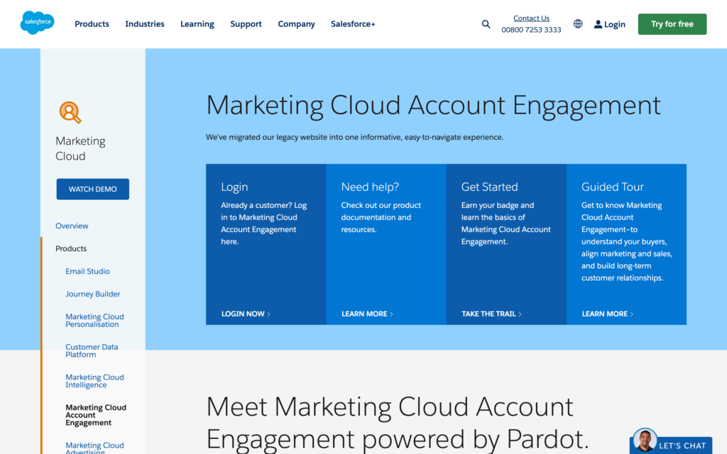 Screenshot of the Salesforce Pardot webpage