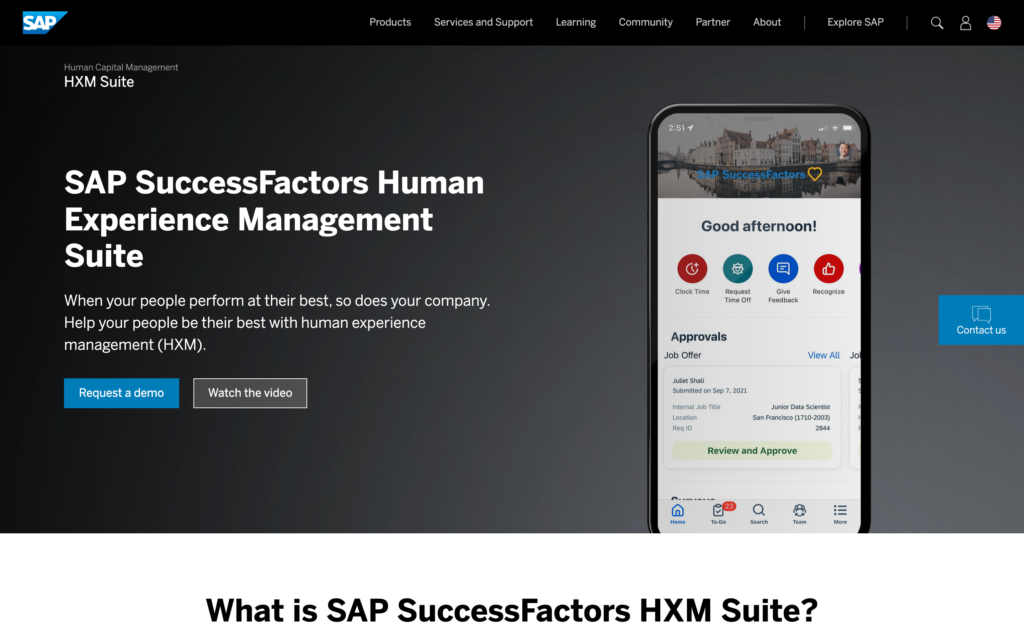 Screenshot of the SAP SuccessFactors webpage