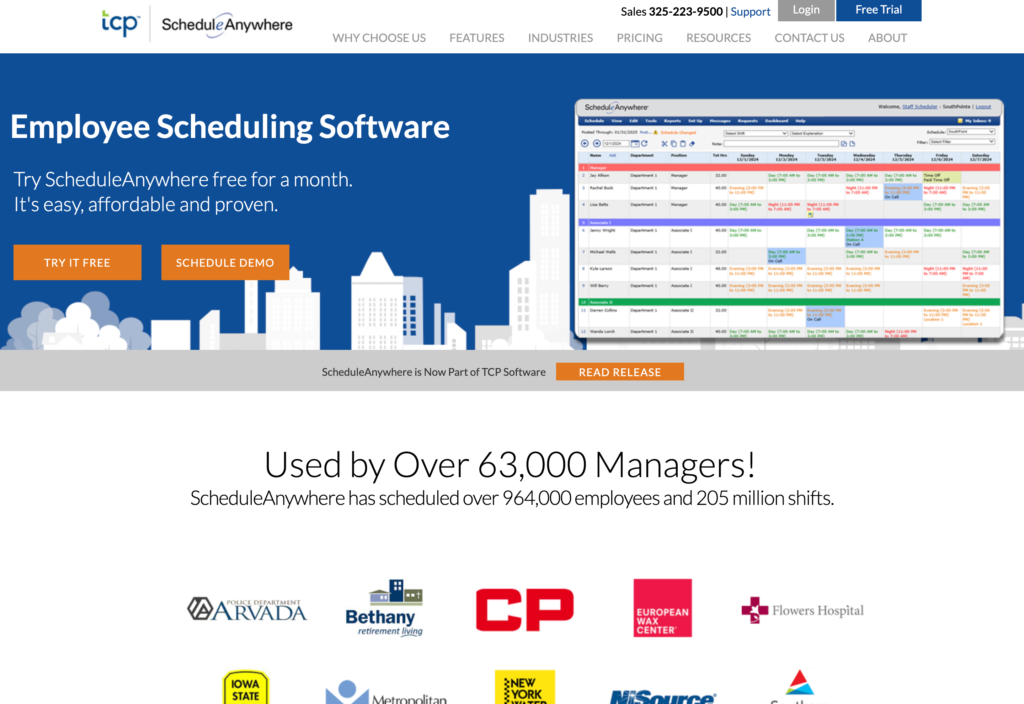 Screenshot of the ScheduleAnywhere webpage
