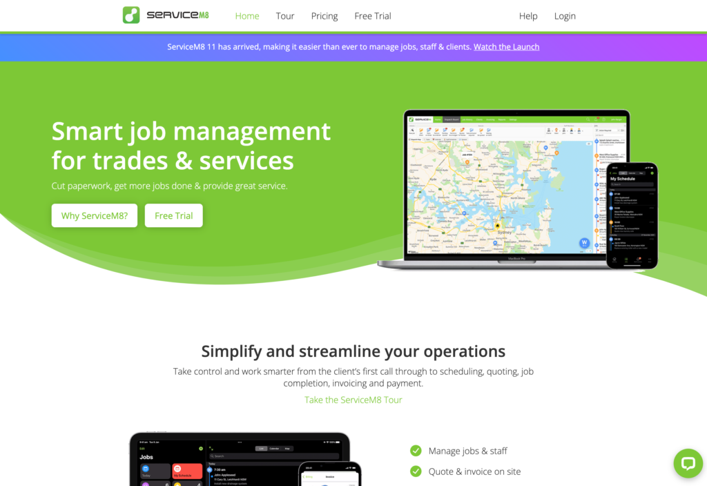 Screenshot of the ServiceM8 webpage