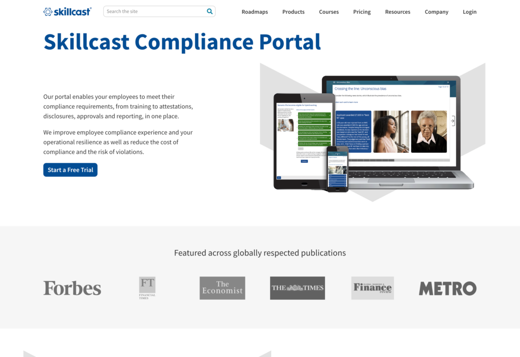 Screenshot of the Skillcast webpage