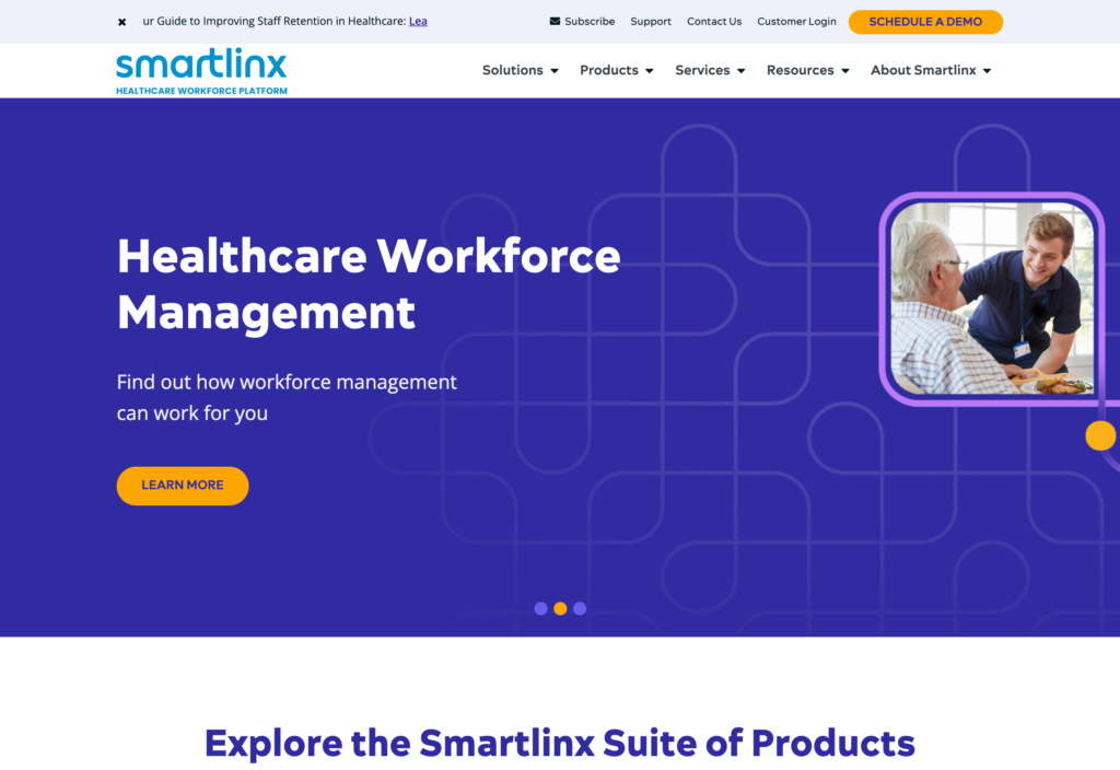 Screenshot of the SmartLinx webpage