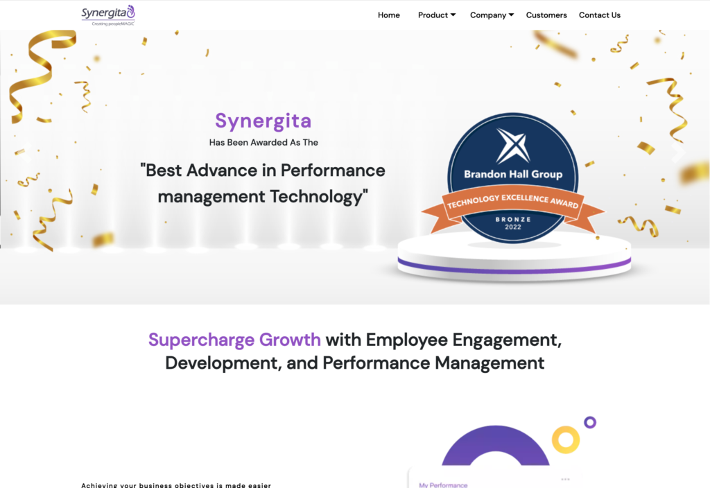 Screenshot of the Synergita webpage