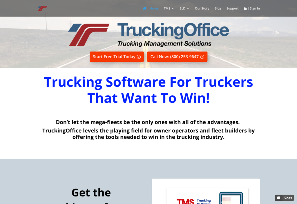 Screenshot of the TruckingOffice webpage