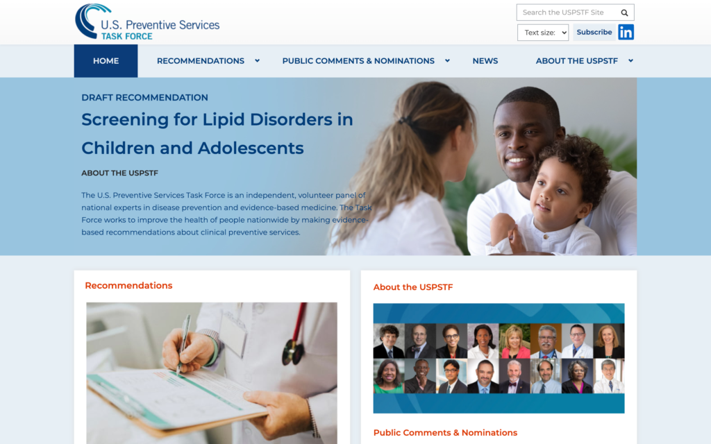 Screenshot of the Prevention TaskForce webpage