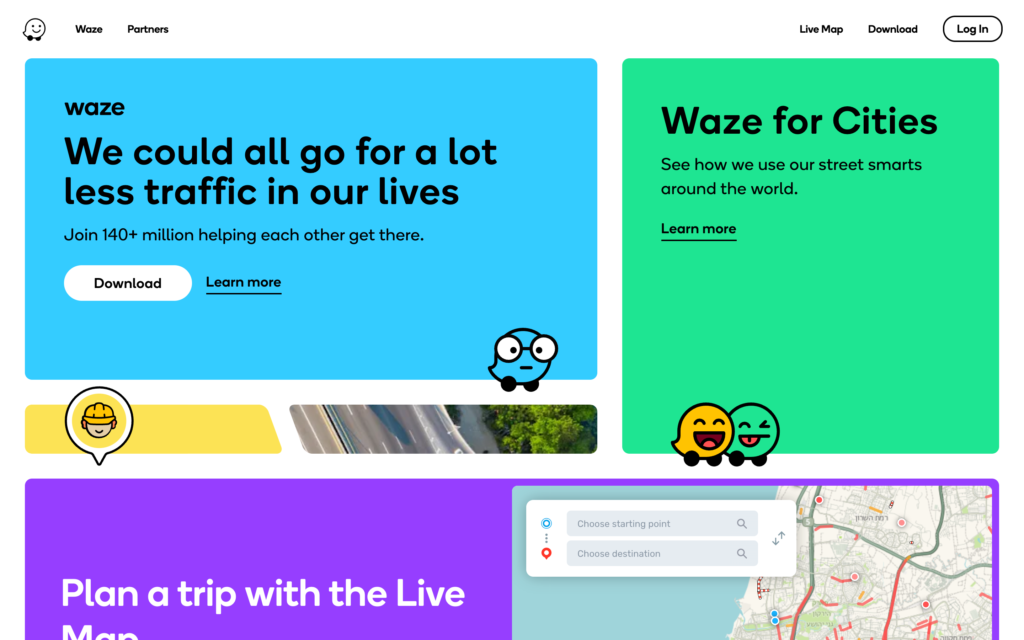 Screenshot of the Waze webpage
