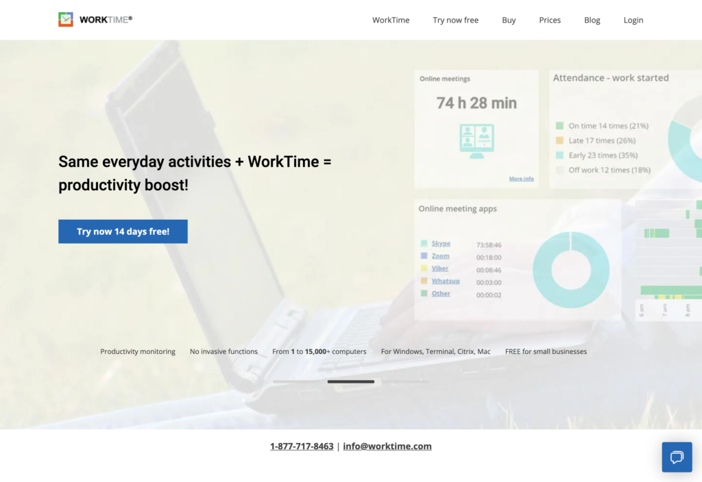 Screenshot of the WorkTime webpage