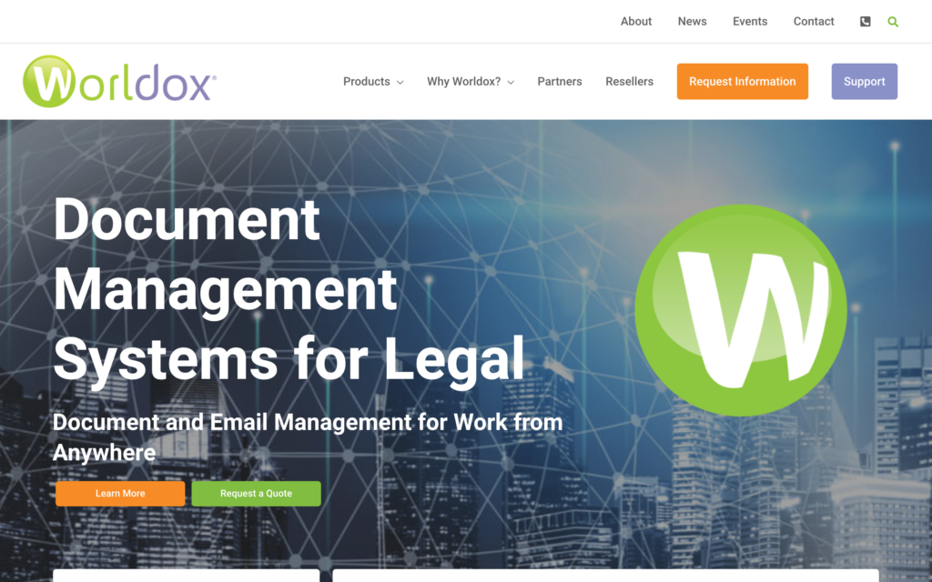 Screenshot of the Worldox webpage