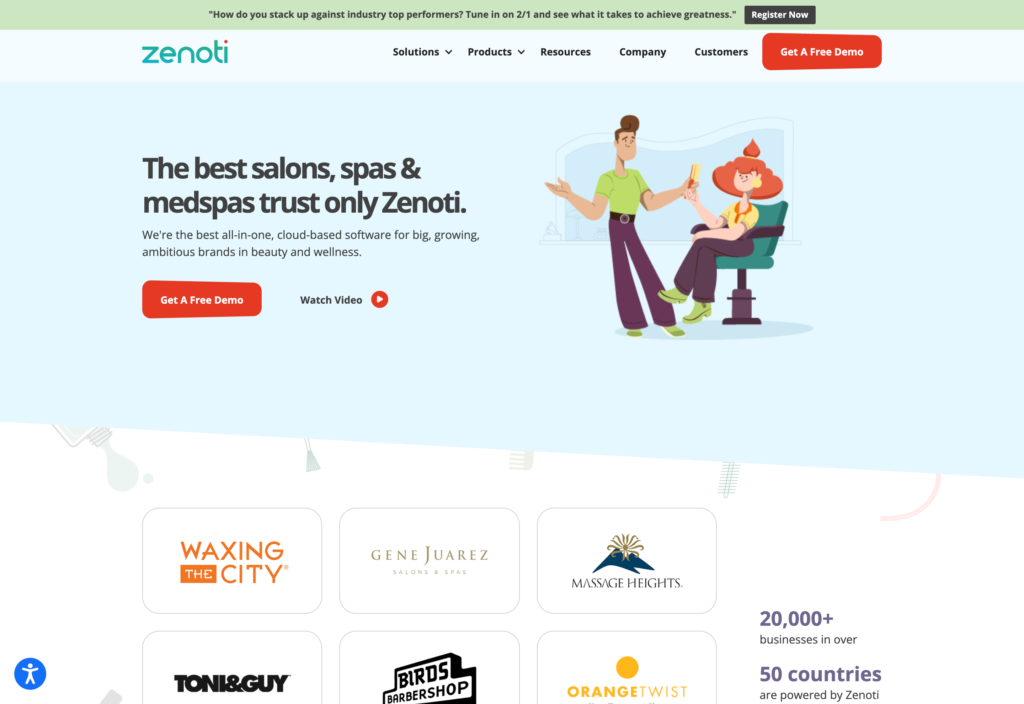 Screenshot of the Zenoti webpage