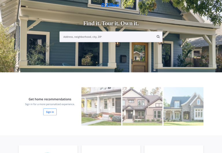 Screenshot of the Zillow webpage