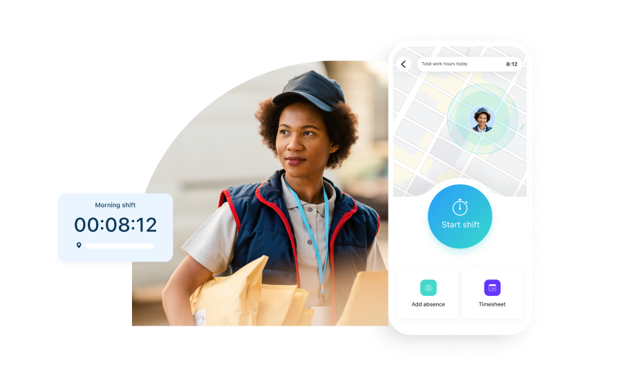 A delivery worker in the Connecteam app