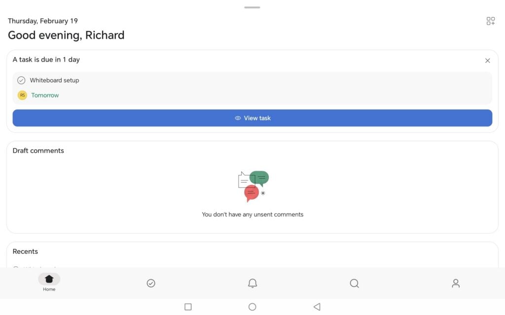 Asana mobile app home screen showing a personalized greeting.