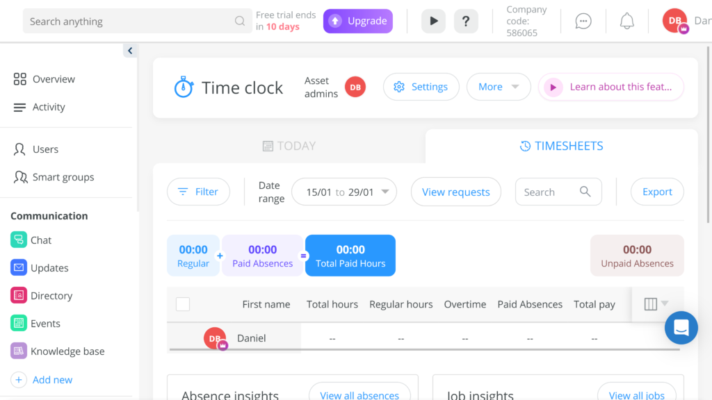 Image of Connecteam’s web-based time clock