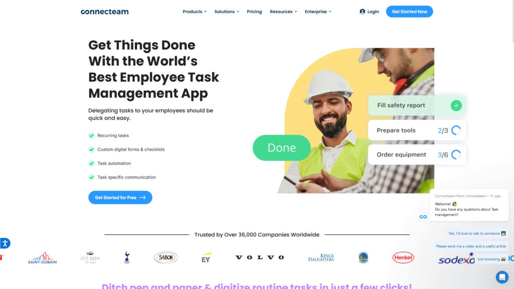 Screenshot on Connecteam's Task Management feature webpage