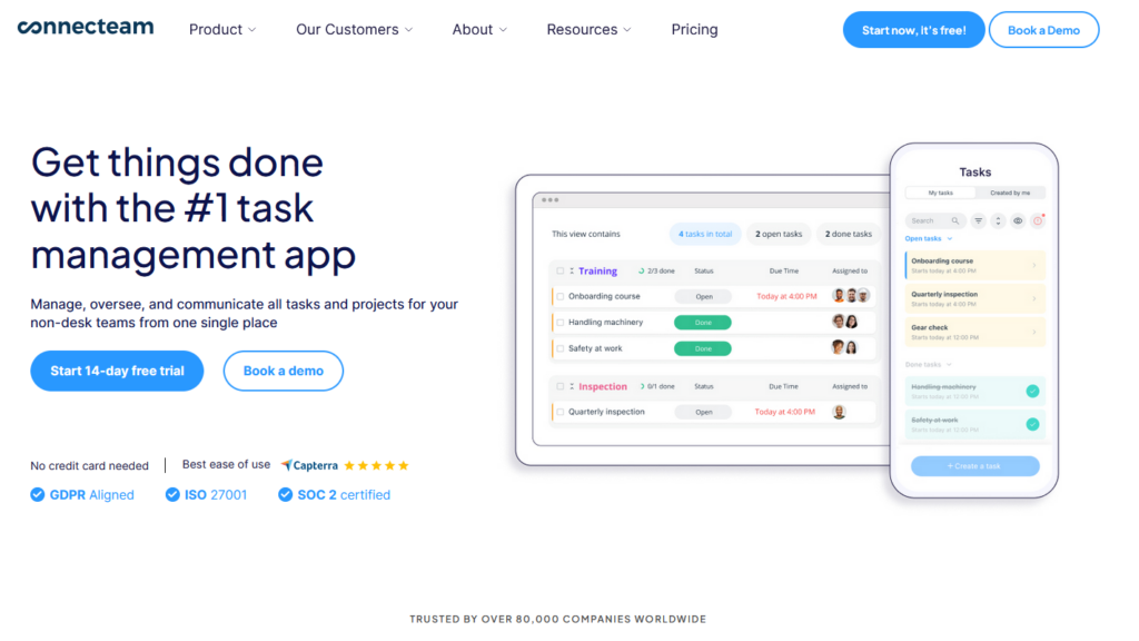 Screenshot of Connecteam's Task Management feature webpage
