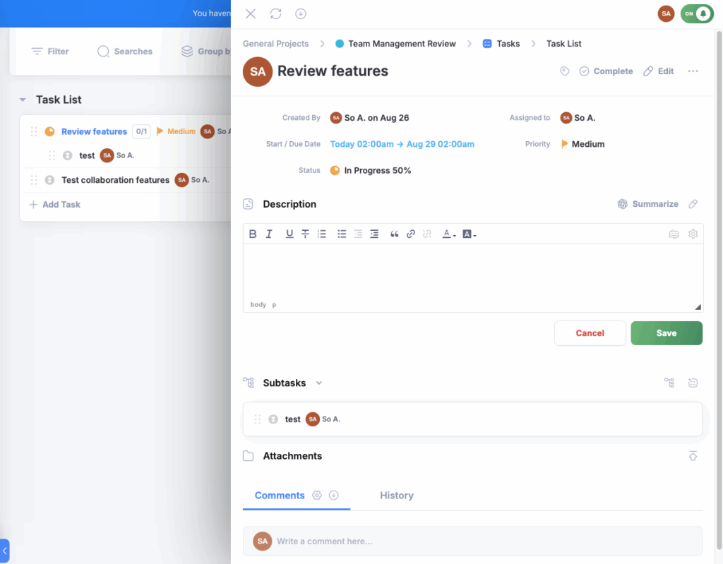 A screenshot of the FreedCamp interface