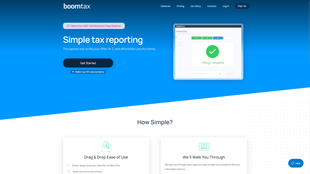 Screenshot of the boomtax webpage