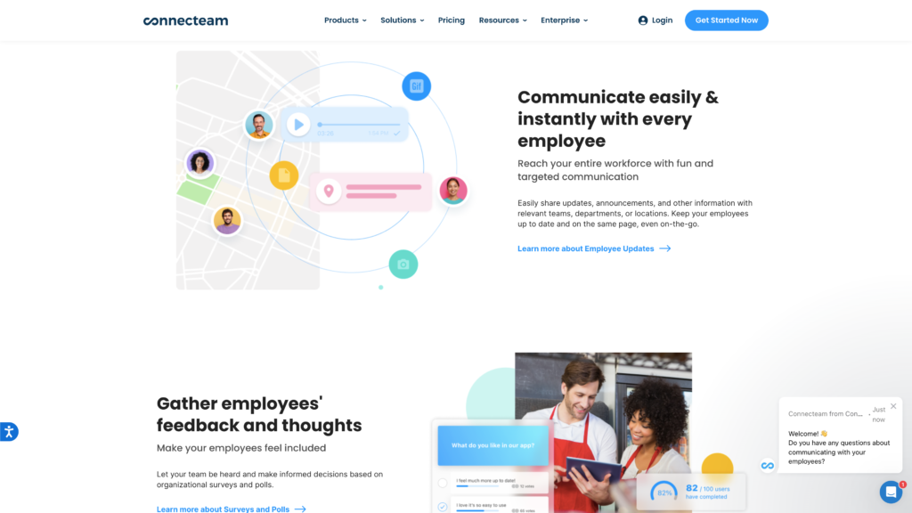 Connecteam website, explaining the benefits of its internal communication app