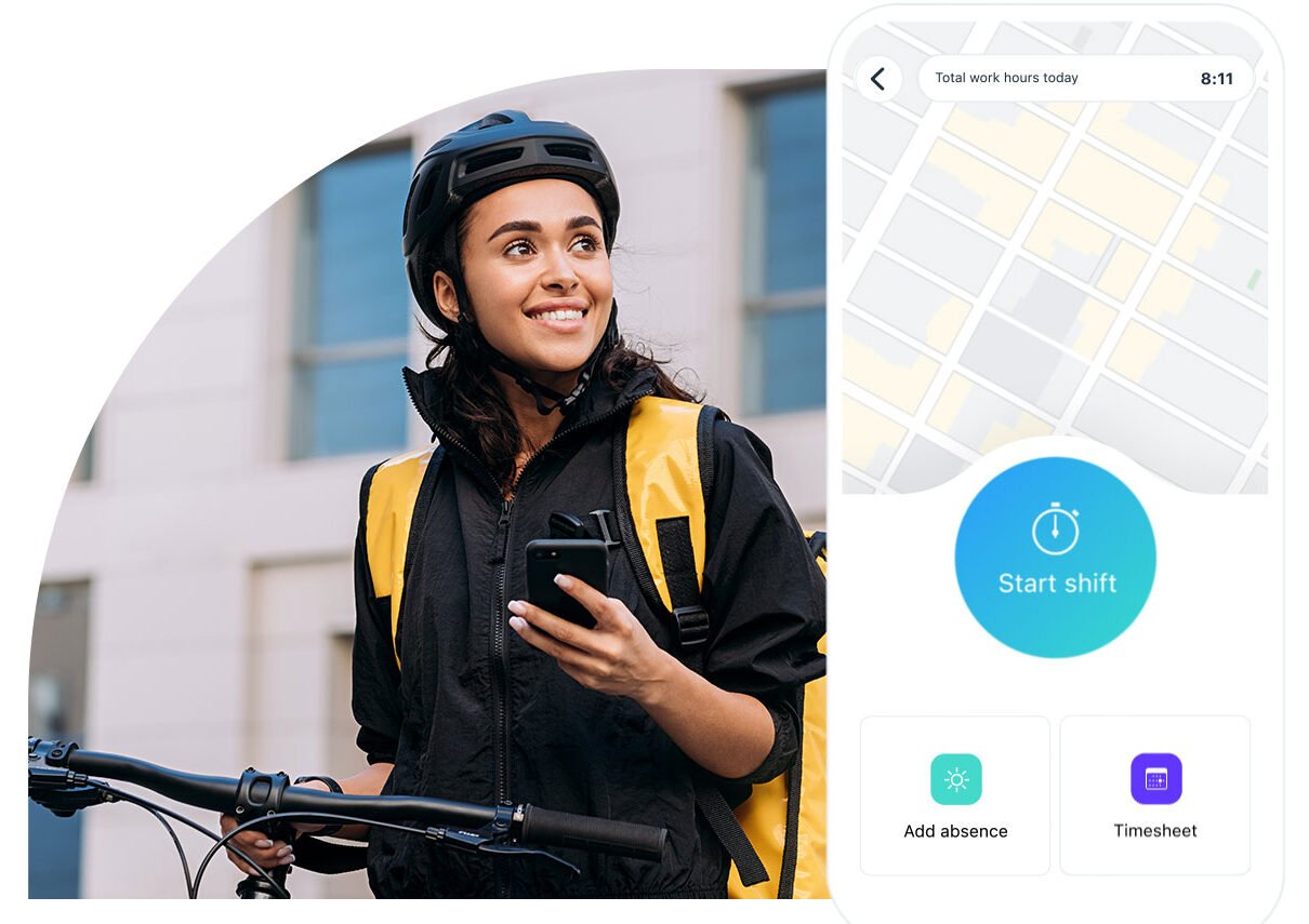 A delivery worker in the Connecteam app