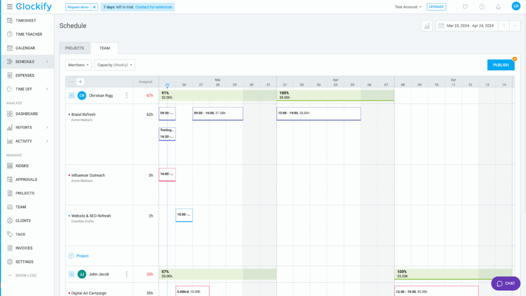Clockify schedule