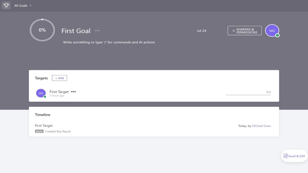 A goal in ClickUp with 0% completion.