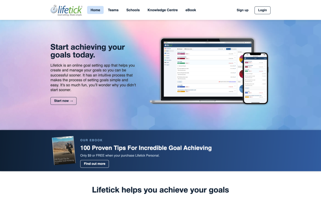 Screenshot of the Lifetick web page
