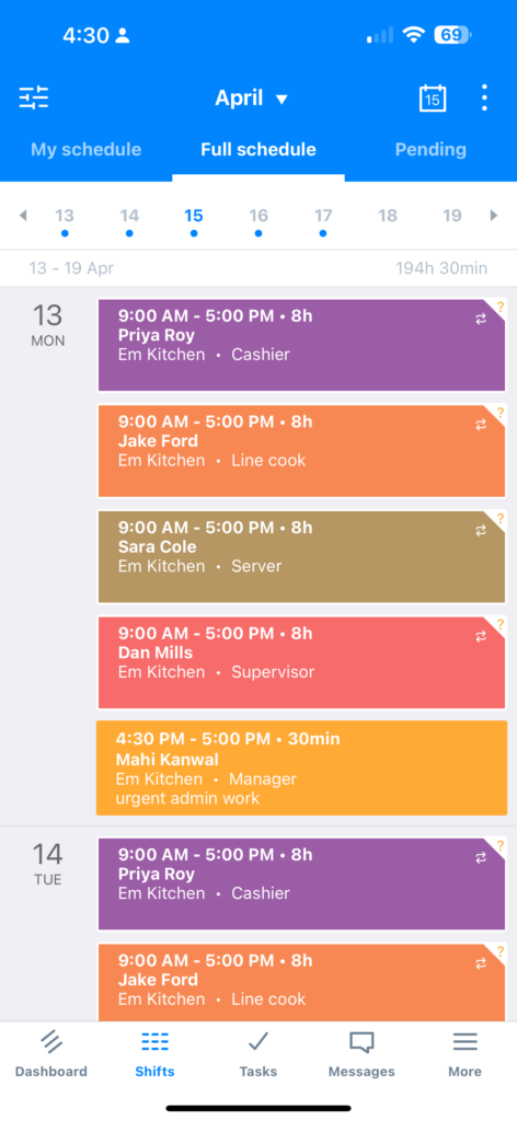 It was easy to access the shift schedule on the Sling mobile app.