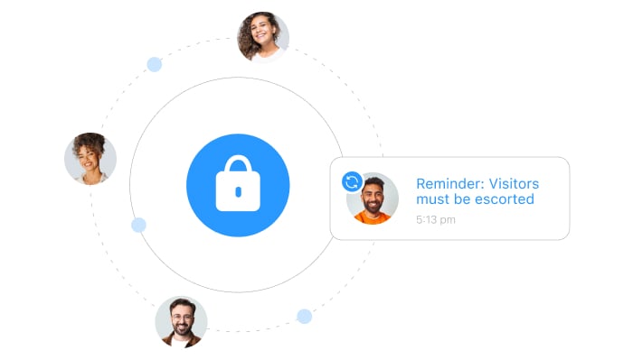 Screenshot of Connecetam's reminder with a security icon and users profile picture