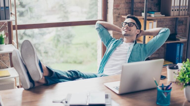 A worker rests in the office