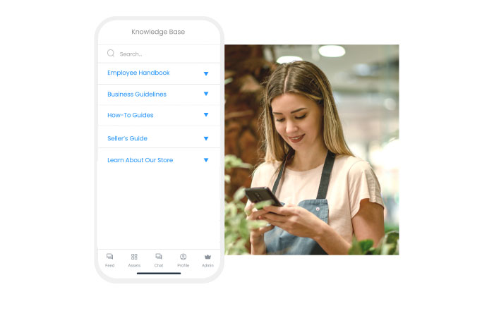 Woman with her phone on the Connecteam app