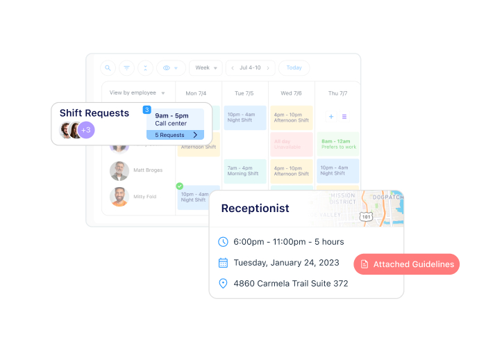 Screenshots of the Connecteam Scheduling feature