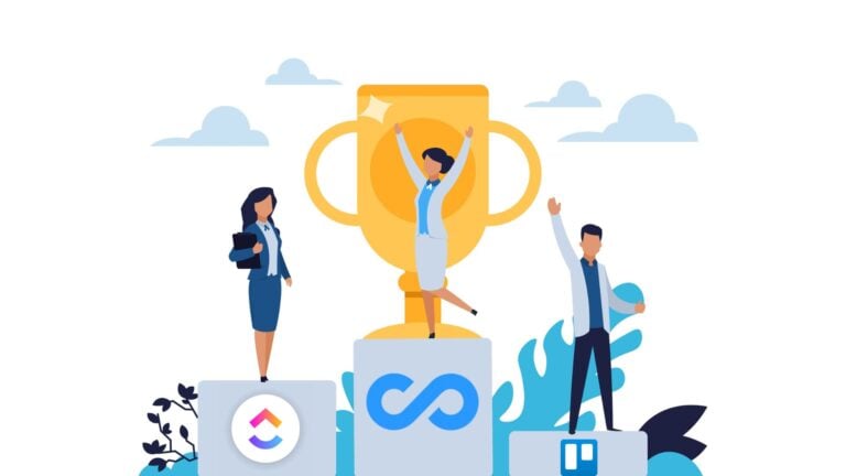 An illustration showing employees on a podium with Connecteam in first place to illustrate the best monday.com alternatives
