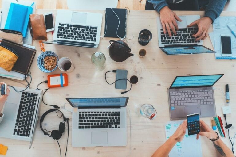 Work desk with laptops