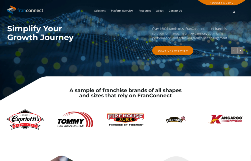 Screen shot of the FranConnect webpage