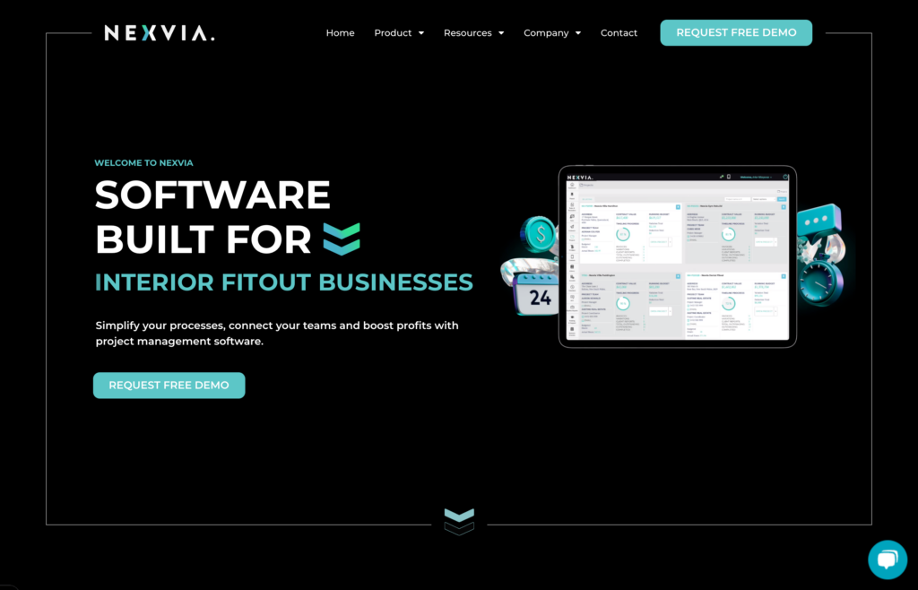 Screenshot of the Nexvia webpage