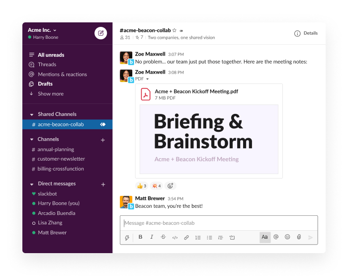 A screenshot of the Slack channel interface